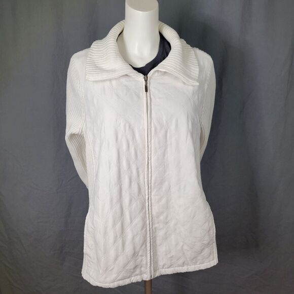 Croft & Barrow Ivory Quilted Full Zipper Front Sweater Jacket - Picture 1 of 10